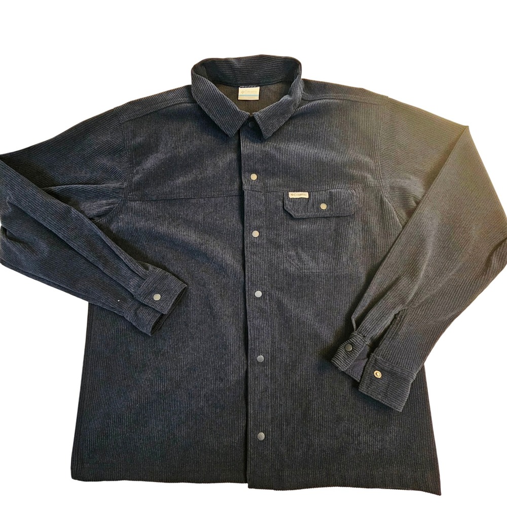 Columbia Mens Navy Blue Corduroy Snap Front‎ Long Sleeve Shirt Jacket AM5439 M